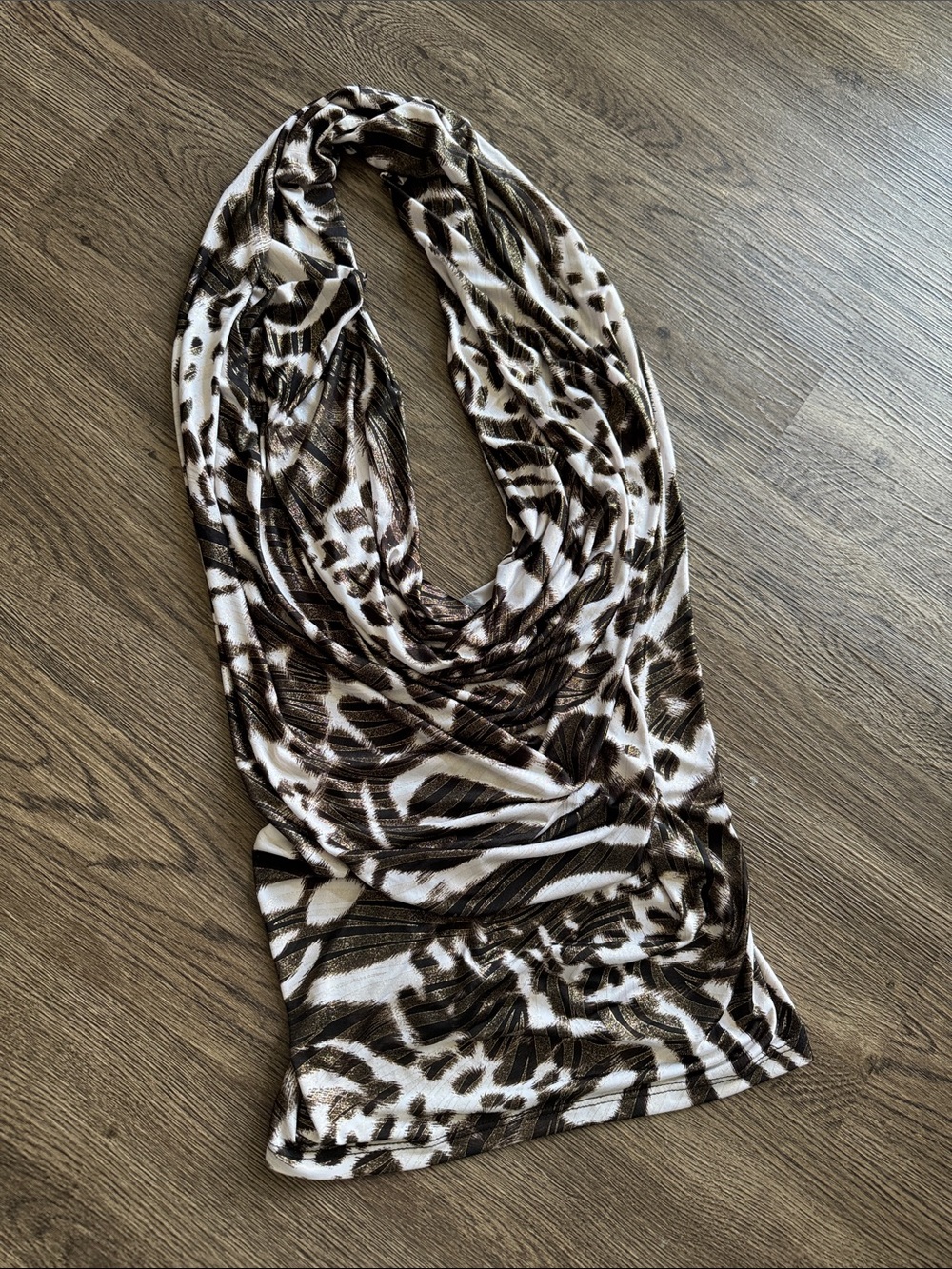 Forever 21 Metallic Animal Print Halter Cowl Neck Top S
